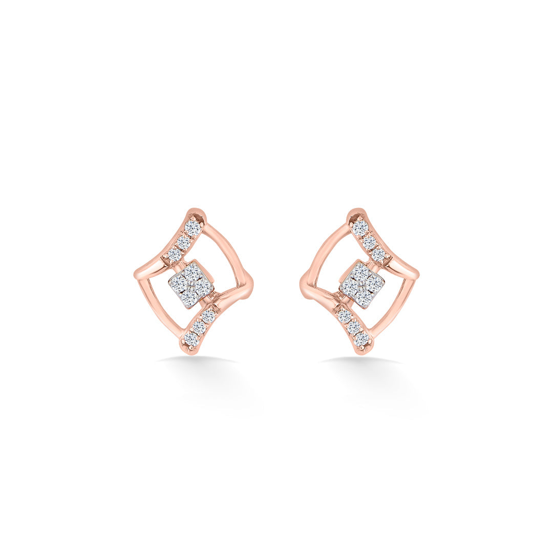 Regal Outline Diamond & Gold Stud Earrings for Women