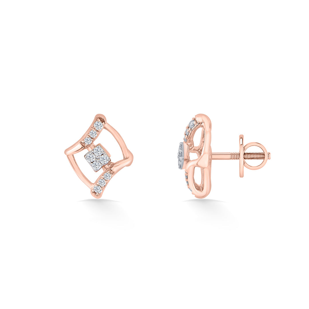 Regal Outline Diamond & Gold Stud Earrings for Women