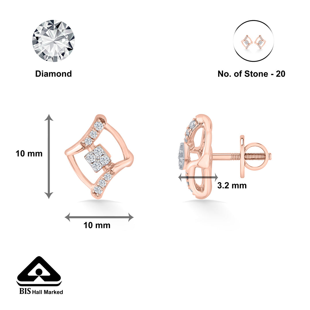 Regal Outline Diamond & Gold Stud Earrings for Women