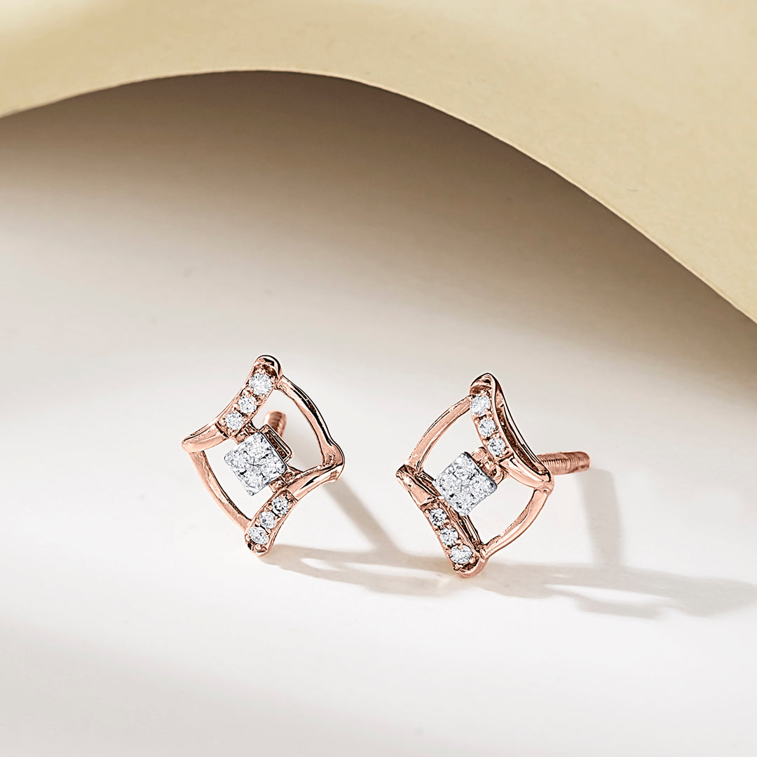 Regal Outline Diamond & Gold Stud Earrings for Women