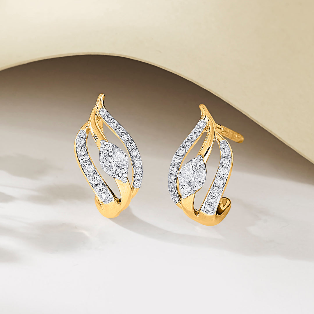 Wave Glow Diamond & Gold Hoops & Huggies Earrings for Women