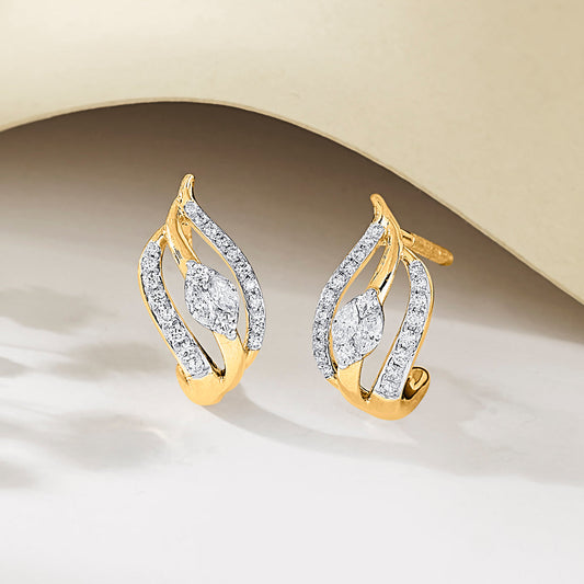 Wave Glow Diamond & Gold Hoops & Huggies Earrings for Women