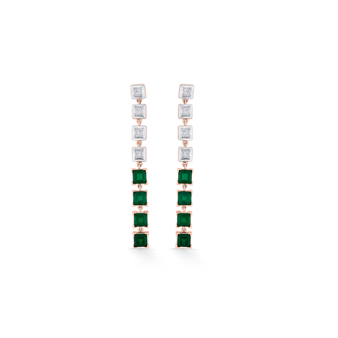 Emerald Cascade Diamond & Gold Drops & Danglers Earrings for Women
