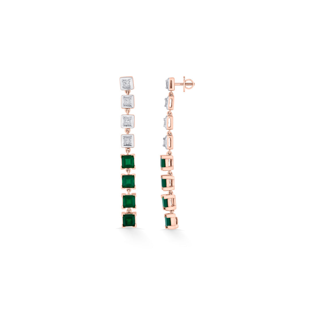 Emerald Cascade Diamond & Gold Drops & Danglers Earrings for Women