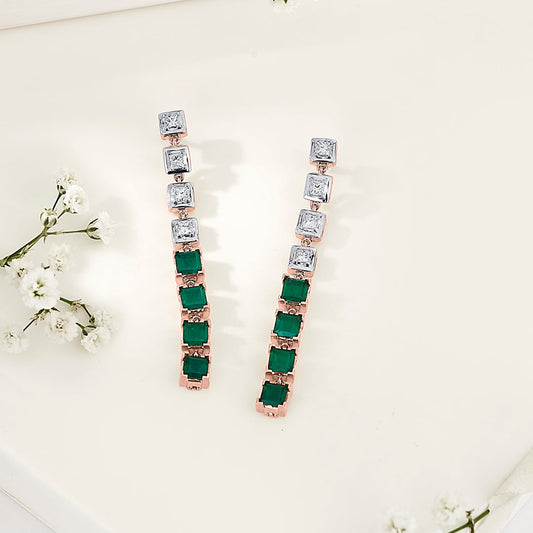 Emerald Cascade Diamond & Gold Drops & Danglers Earrings for Women