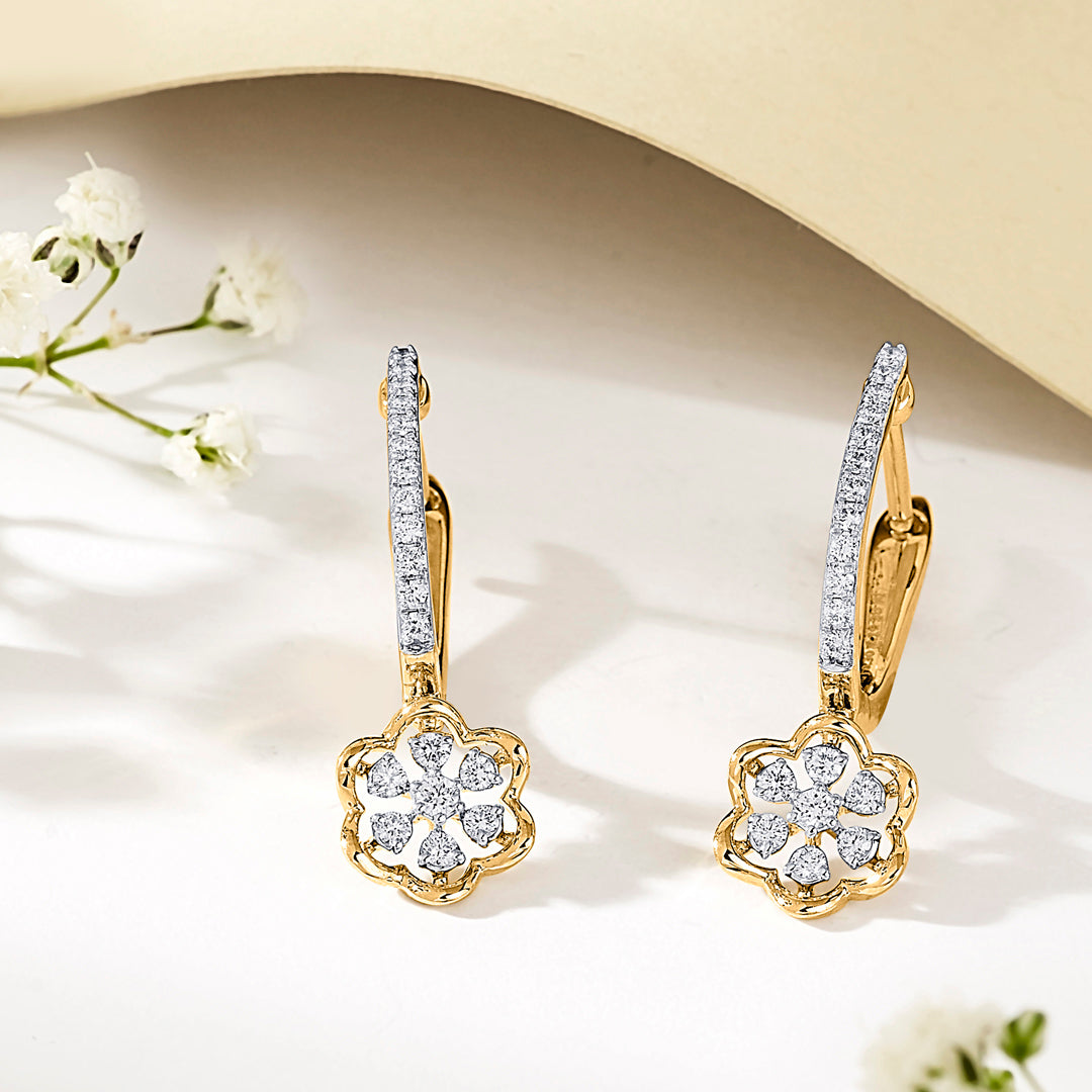 Star Blossom Diamond & Gold Hoops & Huggies Earrings for Women