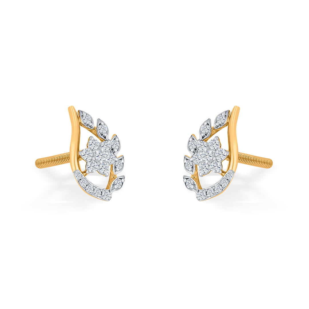 Ornate Bloom Diamond & Gold Stud Earrings for Women