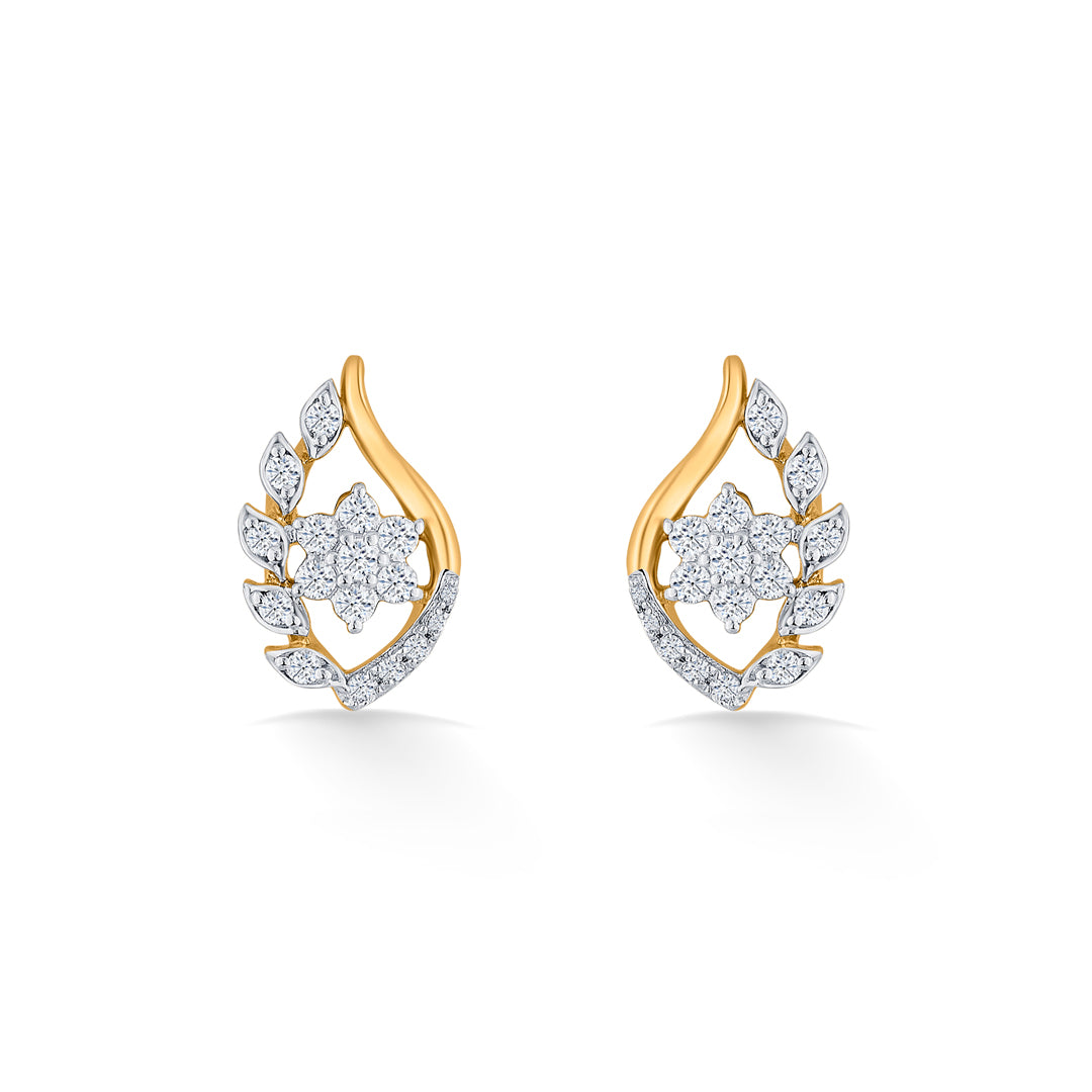 Ornate Bloom Diamond & Gold Stud Earrings for Women