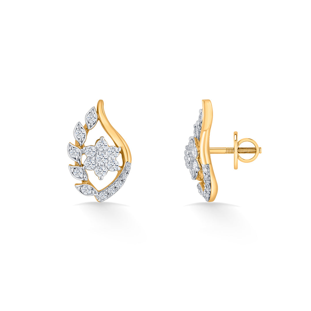 Ornate Bloom Diamond & Gold Stud Earrings for Women