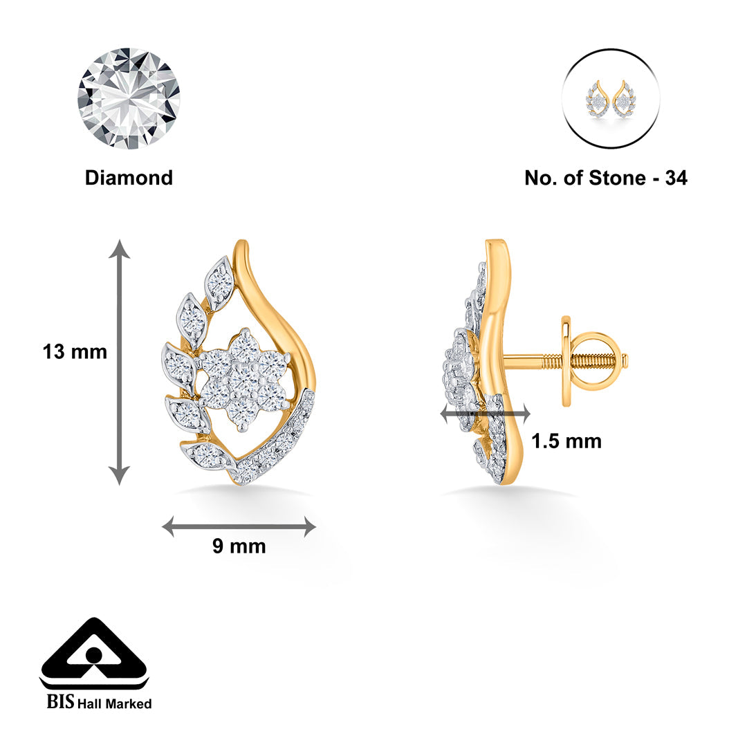 Ornate Bloom Diamond & Gold Stud Earrings for Women