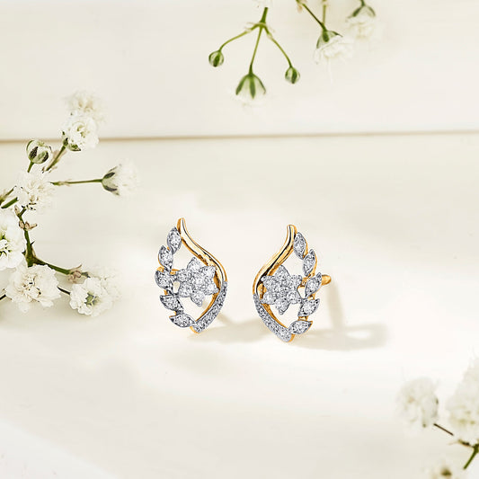 Ornate Bloom Diamond & Gold Stud Earrings for Women