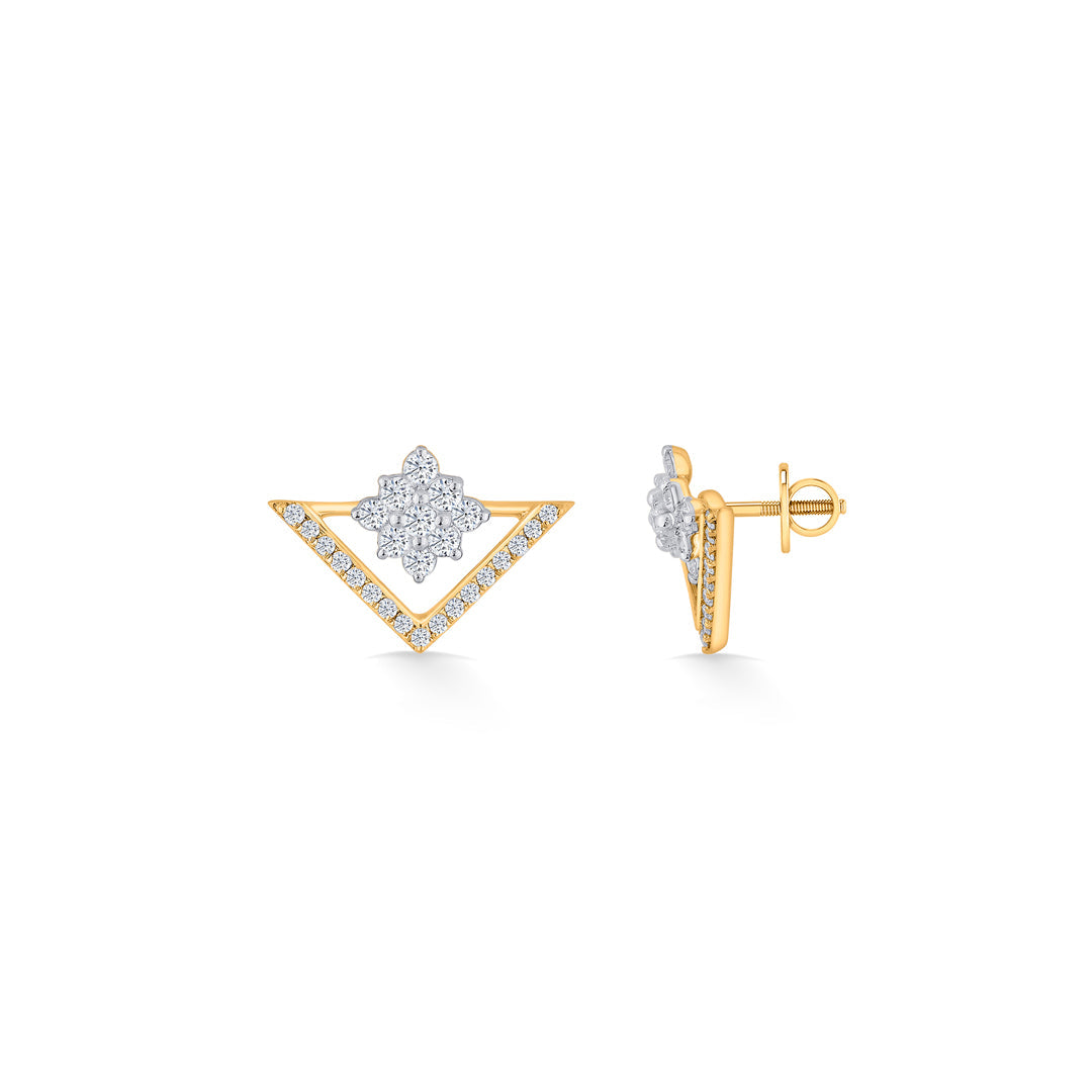 Trio Spark Diamond & Gold Stud Earrings for Women