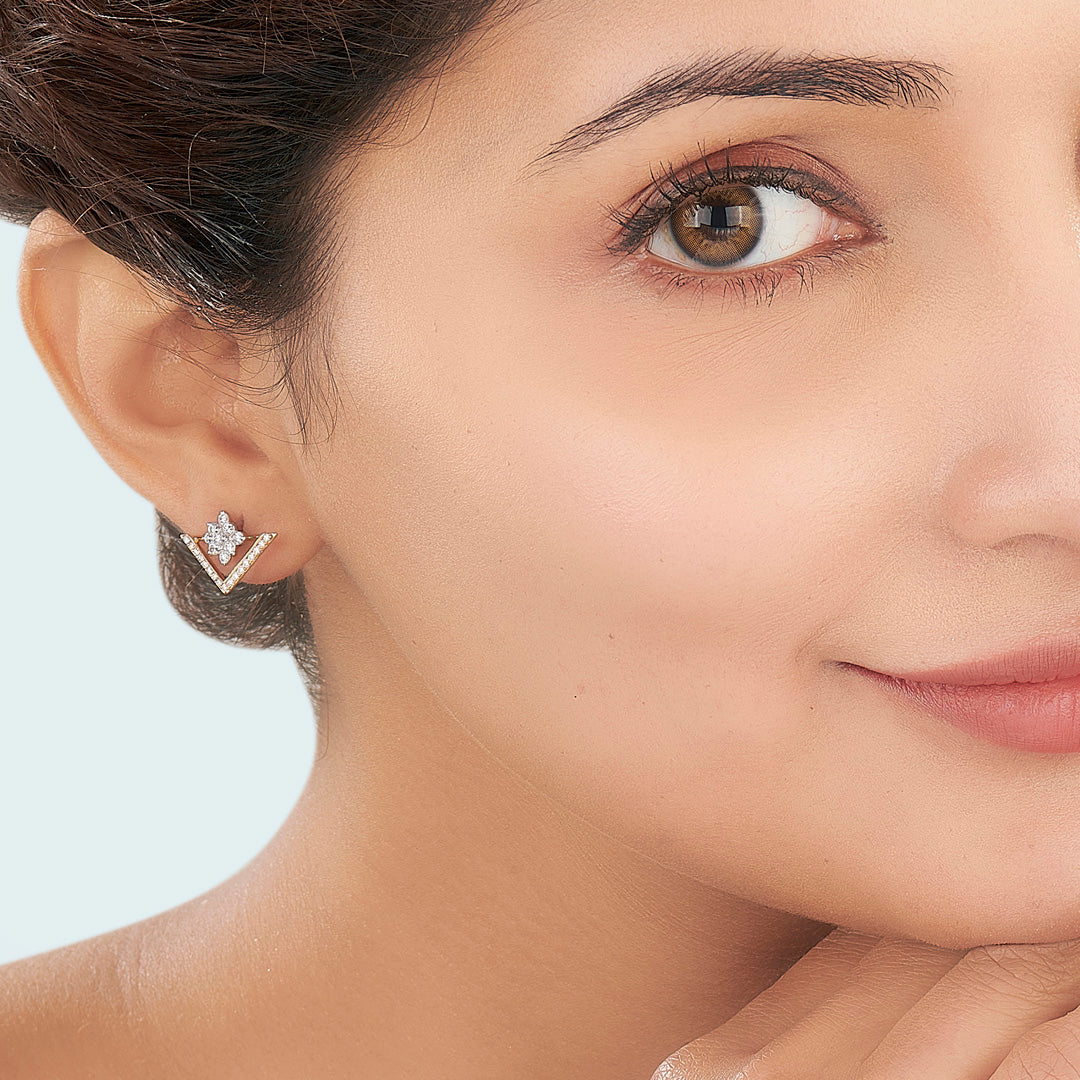 Trio Spark Diamond & Gold Stud Earrings for Women