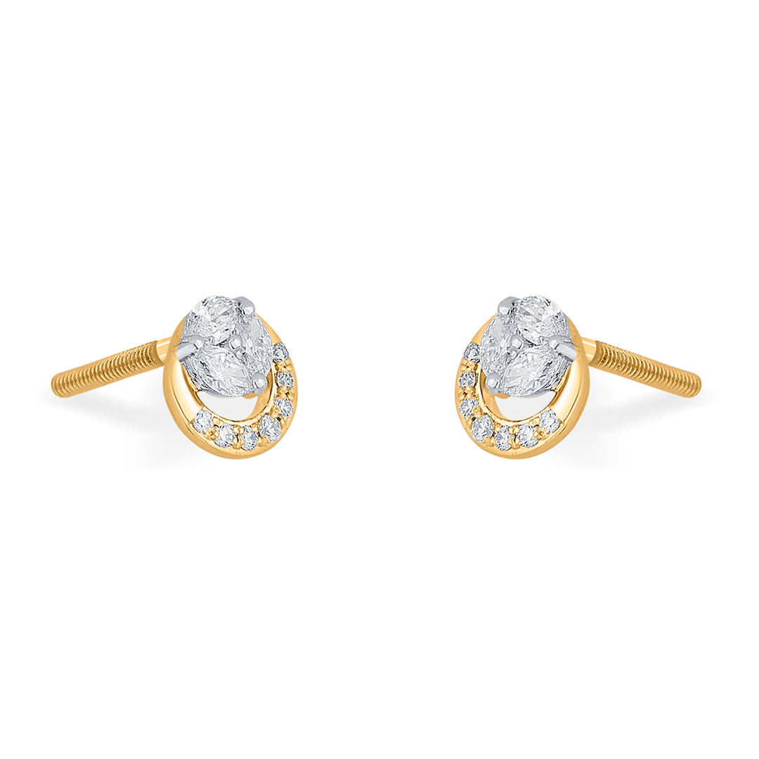 Golden Swirl Diamond & Gold Stud Earrings for Women