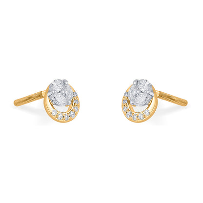 Golden Swirl Diamond & Gold Stud Earrings for Women