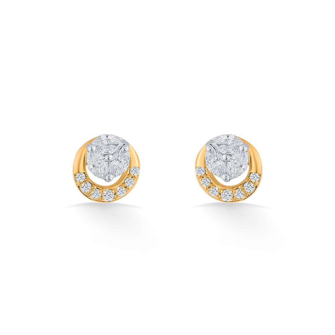 Golden Swirl Diamond & Gold Stud Earrings for Women