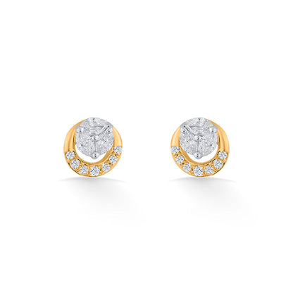 Golden Swirl Diamond & Gold Stud Earrings for Women