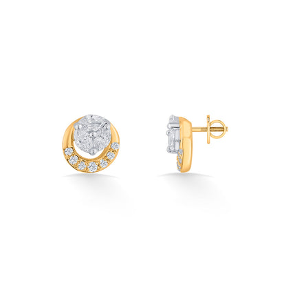 Golden Swirl Diamond & Gold Stud Earrings for Women
