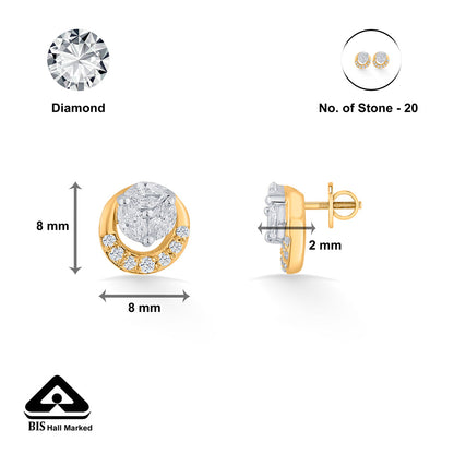 Golden Swirl Diamond & Gold Stud Earrings for Women