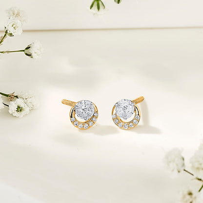 Golden Swirl Diamond & Gold Stud Earrings for Women