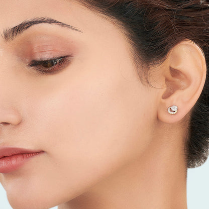 Golden Swirl Diamond & Gold Stud Earrings for Women