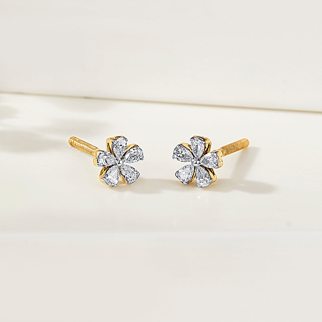 Floret Glow Diamond & Gold Stud Earrings for Women