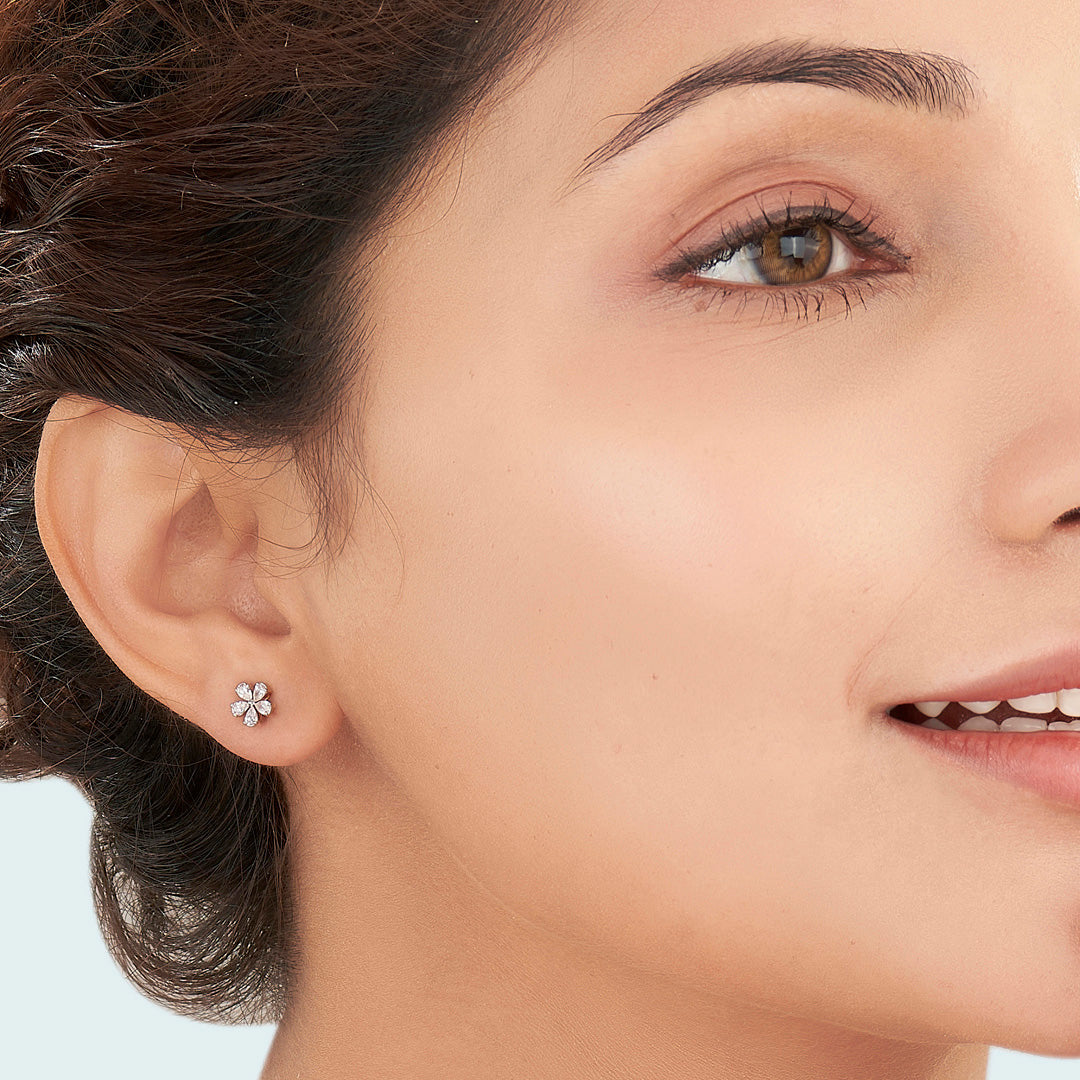 Floret Glow Diamond & Gold Stud Earrings for Women