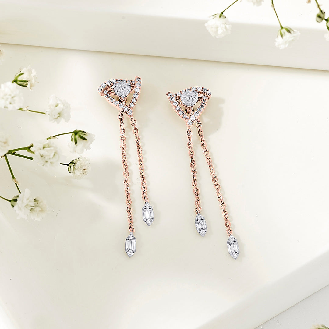 Summit Pyramid Diamond & Gold Drops & Danglers Earrings for Women