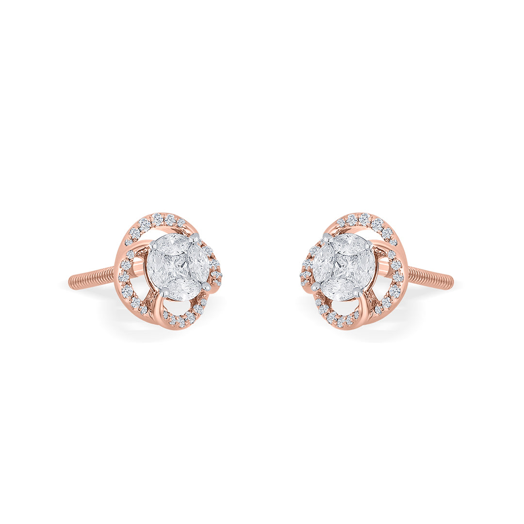 Regal Orb Diamond & Gold Stud Earrings for Women