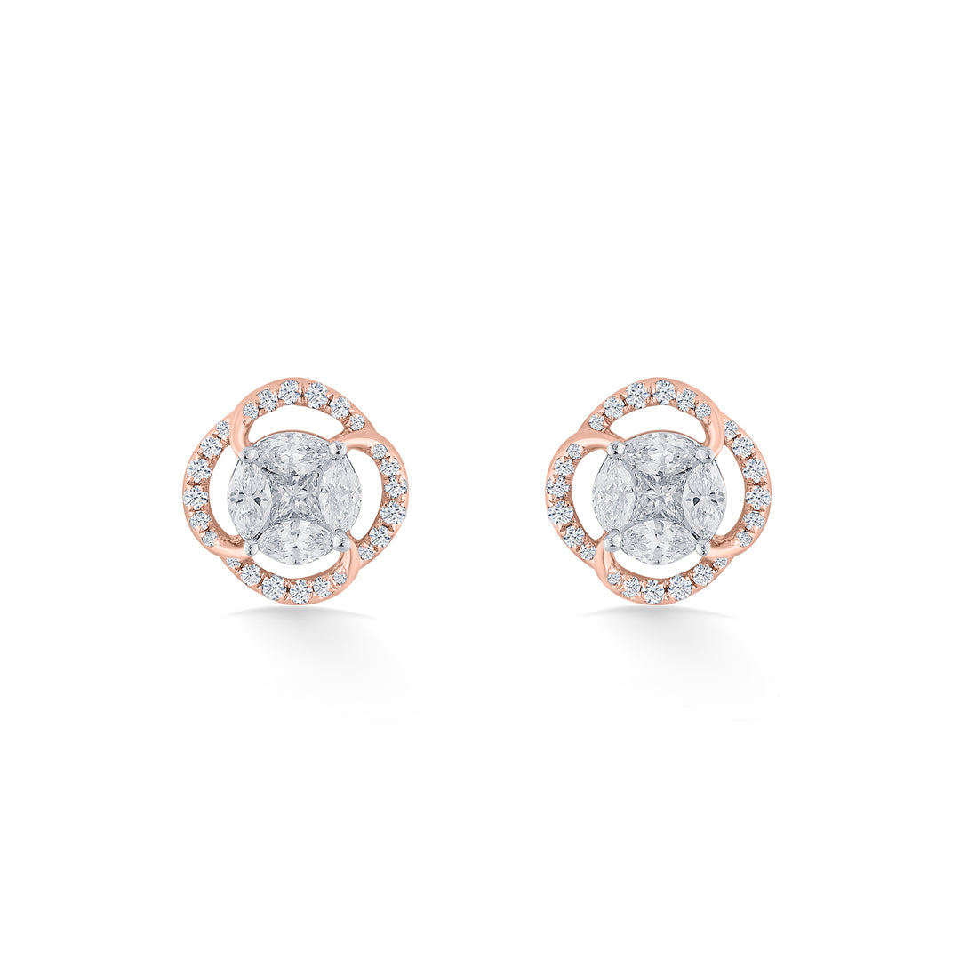 Regal Orb Diamond & Gold Stud Earrings for Women