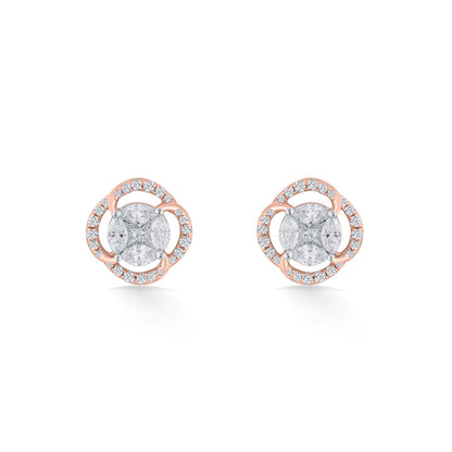 Regal Orb Diamond & Gold Stud Earrings for Women