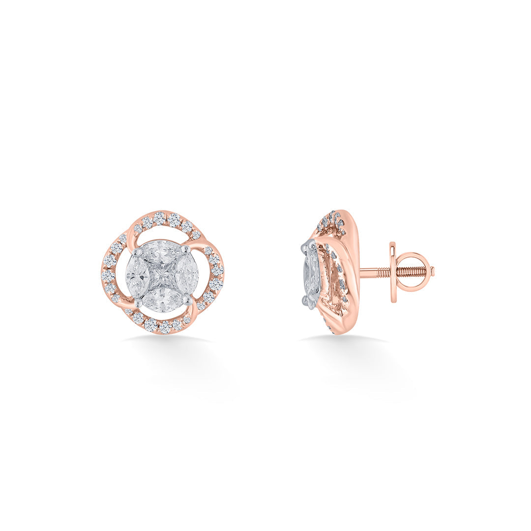 Regal Orb Diamond & Gold Stud Earrings for Women