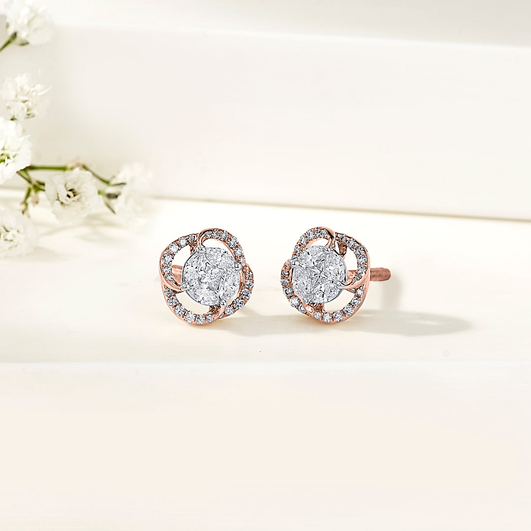 Regal Orb Diamond & Gold Stud Earrings for Women
