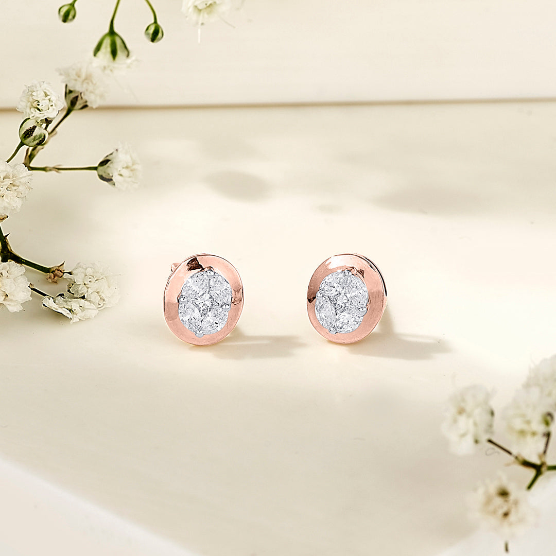 Eclipse Glow Diamond & Gold Stud Earrings for Women