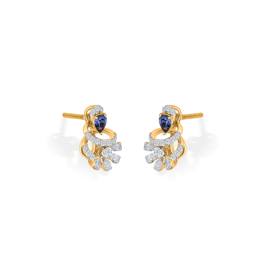 Sapphire Twist Diamond & Gold Stud Earrings for Women