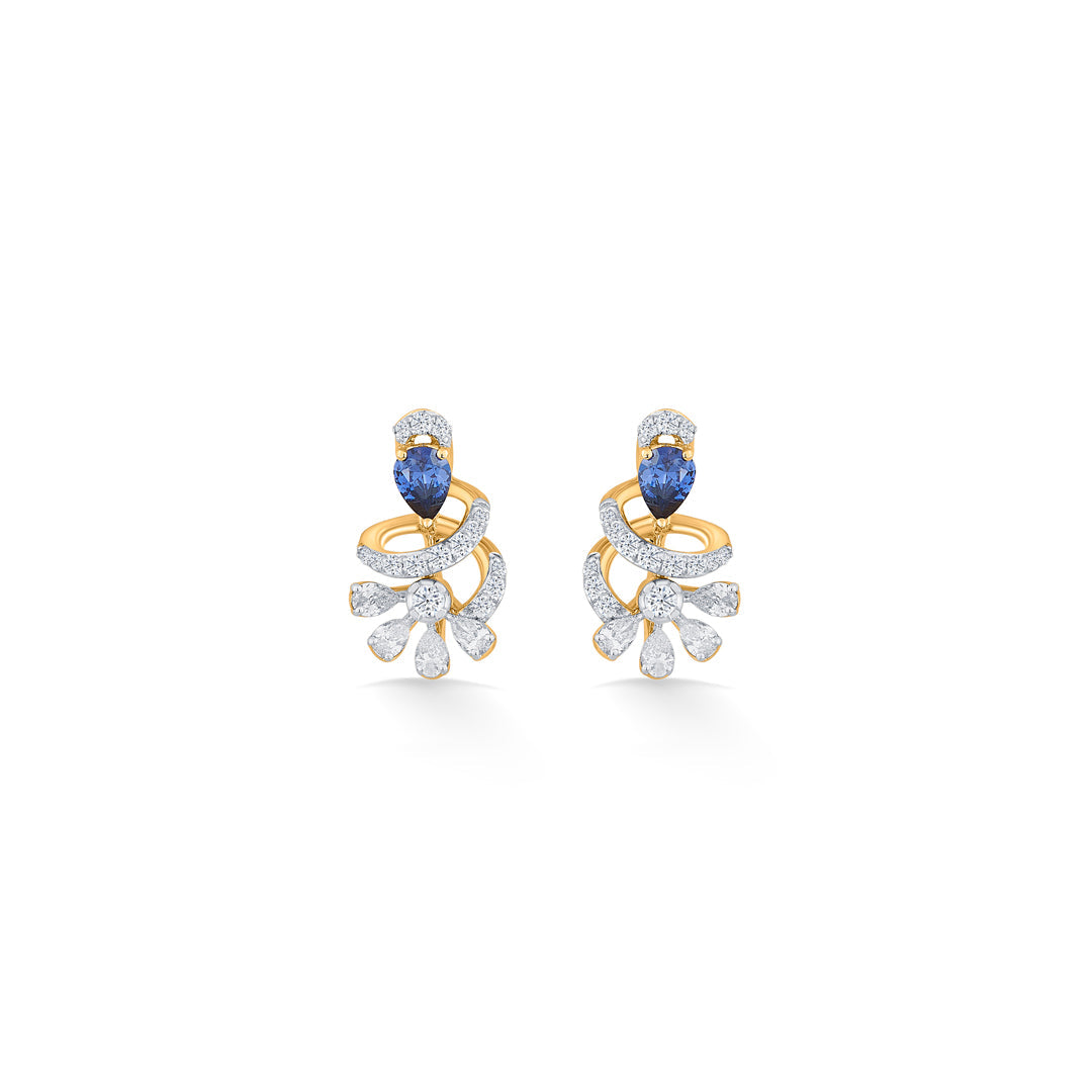 Sapphire Twist Diamond & Gold Stud Earrings for Women