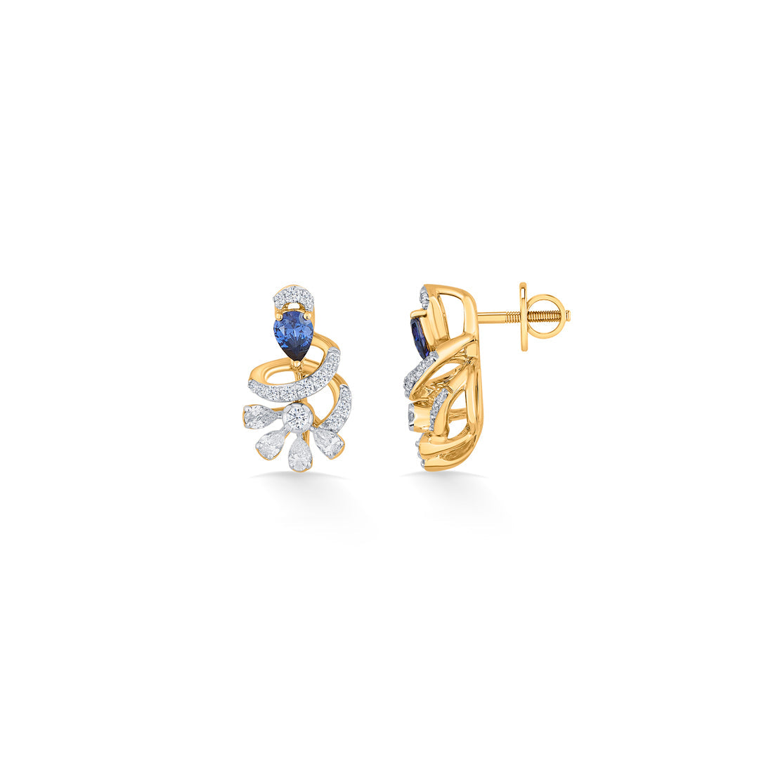 Sapphire Twist Diamond & Gold Stud Earrings for Women