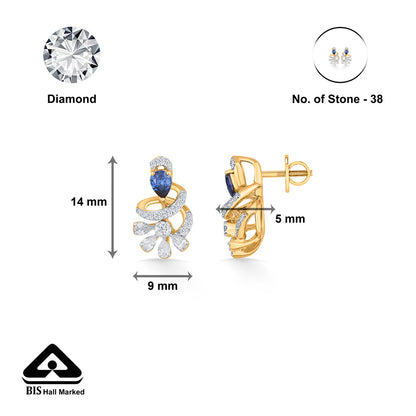 Sapphire Twist Diamond & Gold Stud Earrings for Women