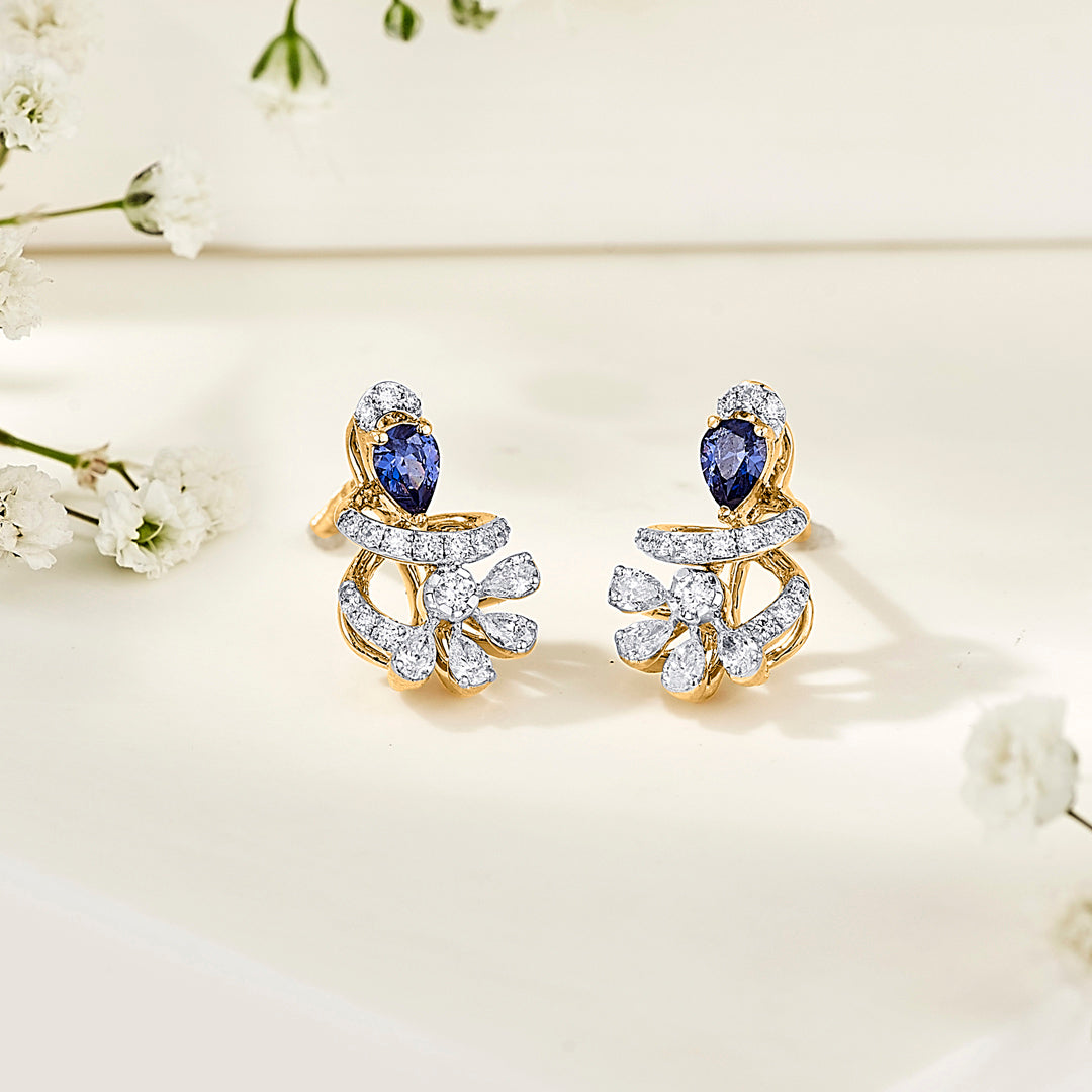 Sapphire Twist Diamond & Gold Stud Earrings for Women