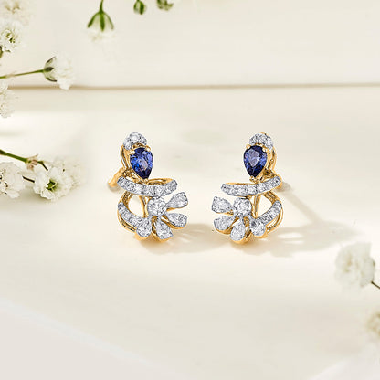 Sapphire Twist Diamond & Gold Stud Earrings for Women