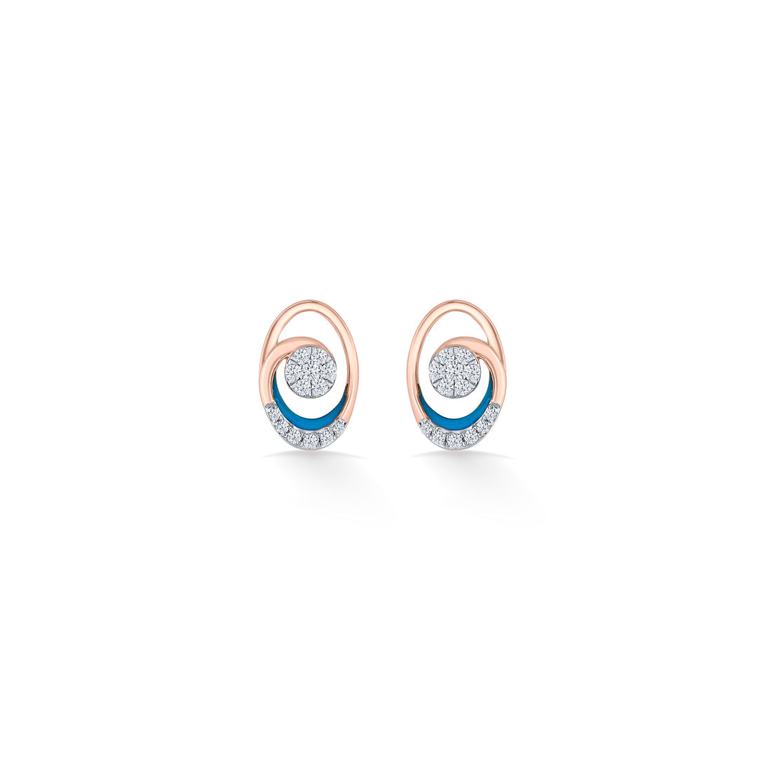 Lunar Arc Diamond & Gold Stud Earrings for Women