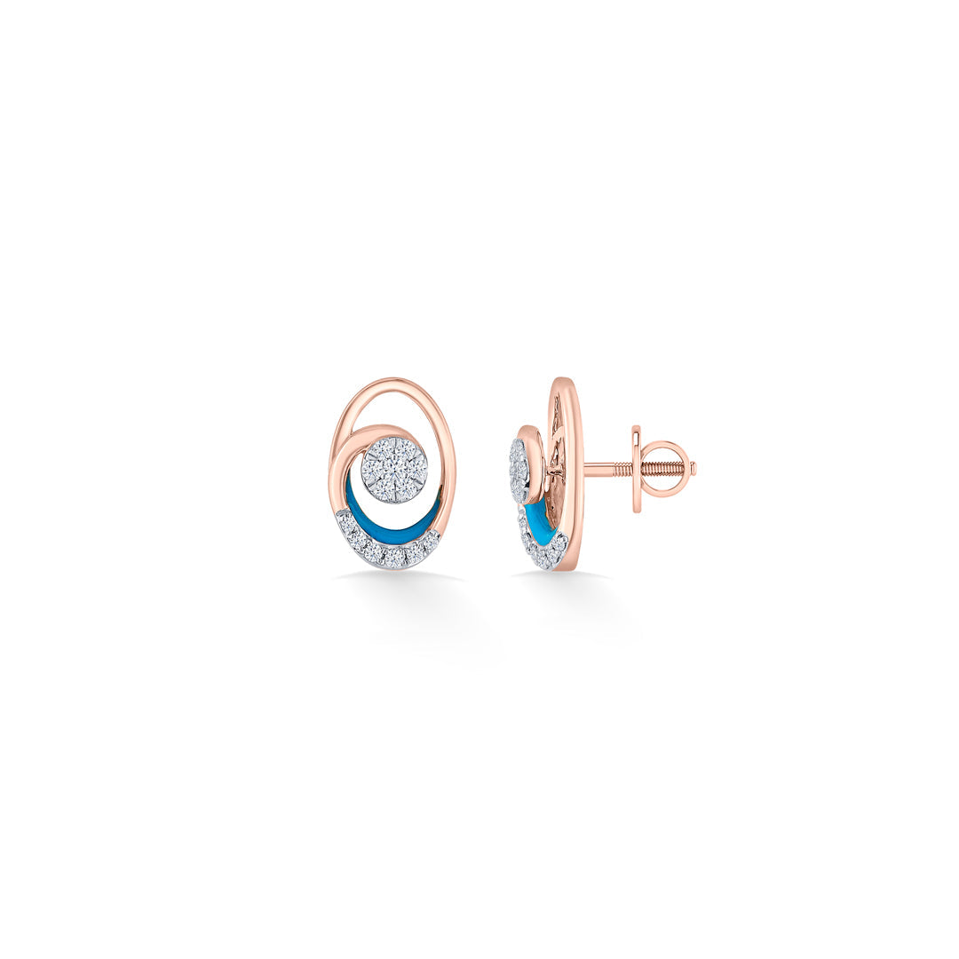 Lunar Arc Diamond & Gold Stud Earrings for Women