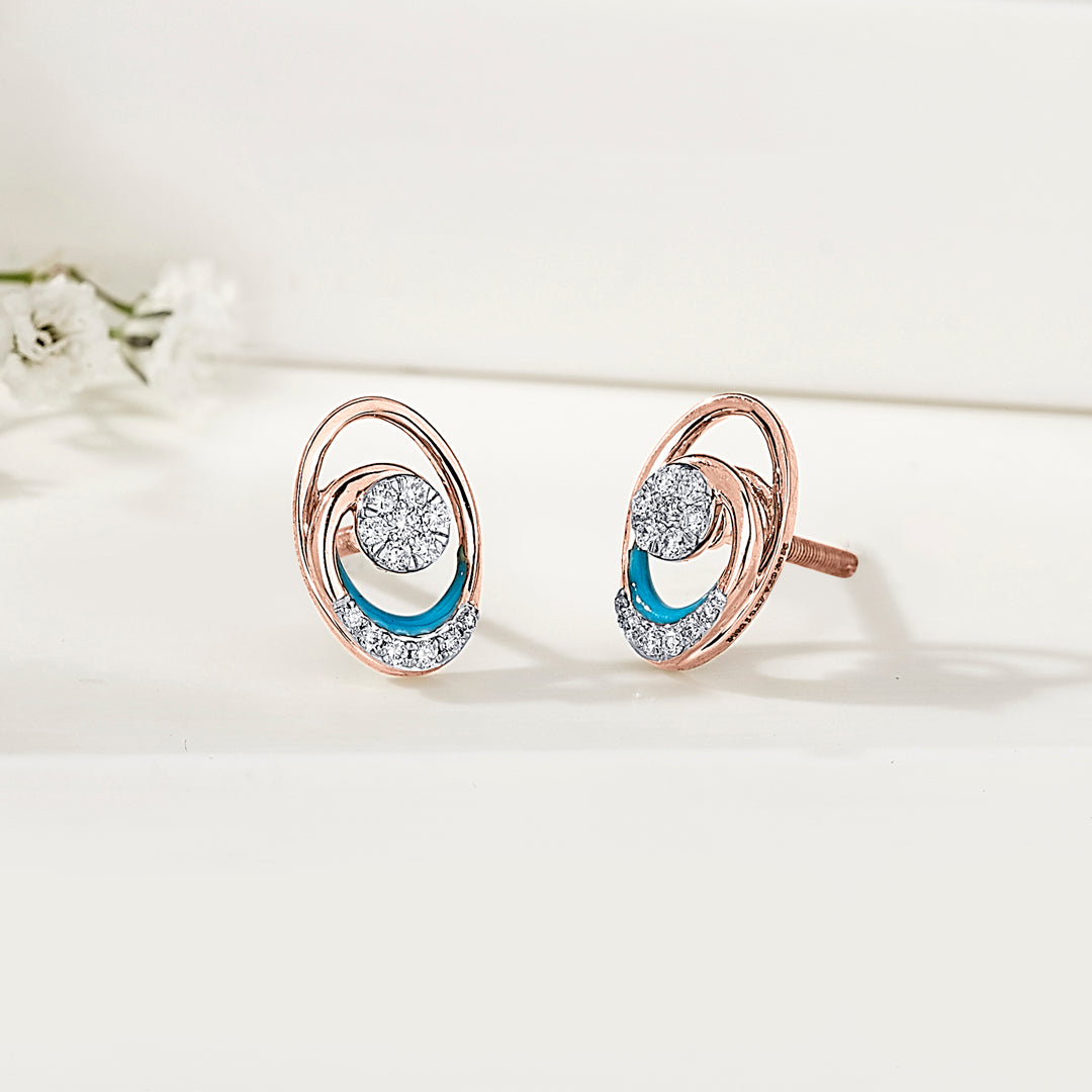 Lunar Arc Diamond & Gold Stud Earrings for Women