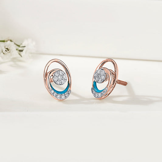 Lunar Arc Diamond & Gold Stud Earrings for Women