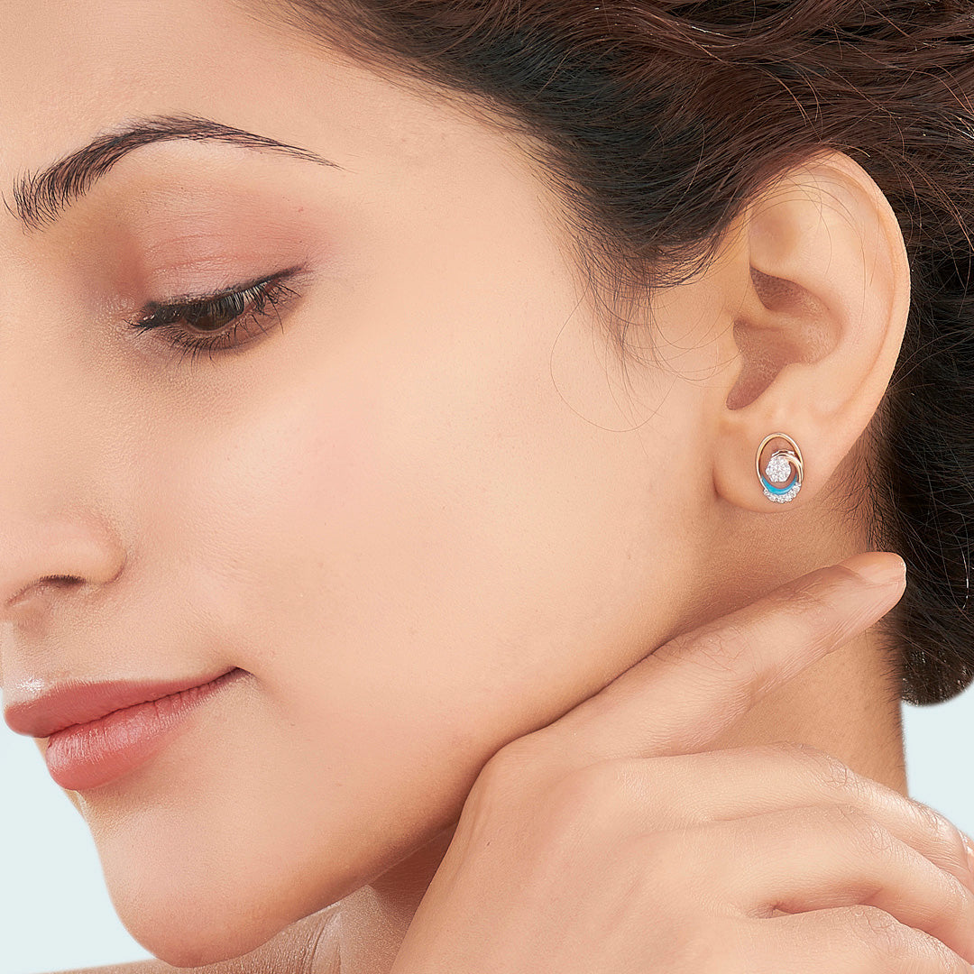 Lunar Arc Diamond & Gold Stud Earrings for Women