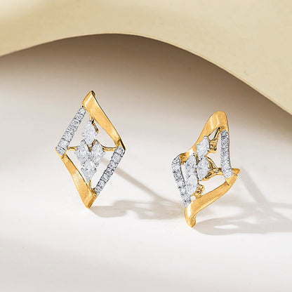 Stellar Frame Diamond & Gold Stud Earrings for Women