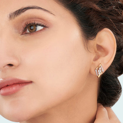 Stellar Frame Diamond & Gold Stud Earrings for Women