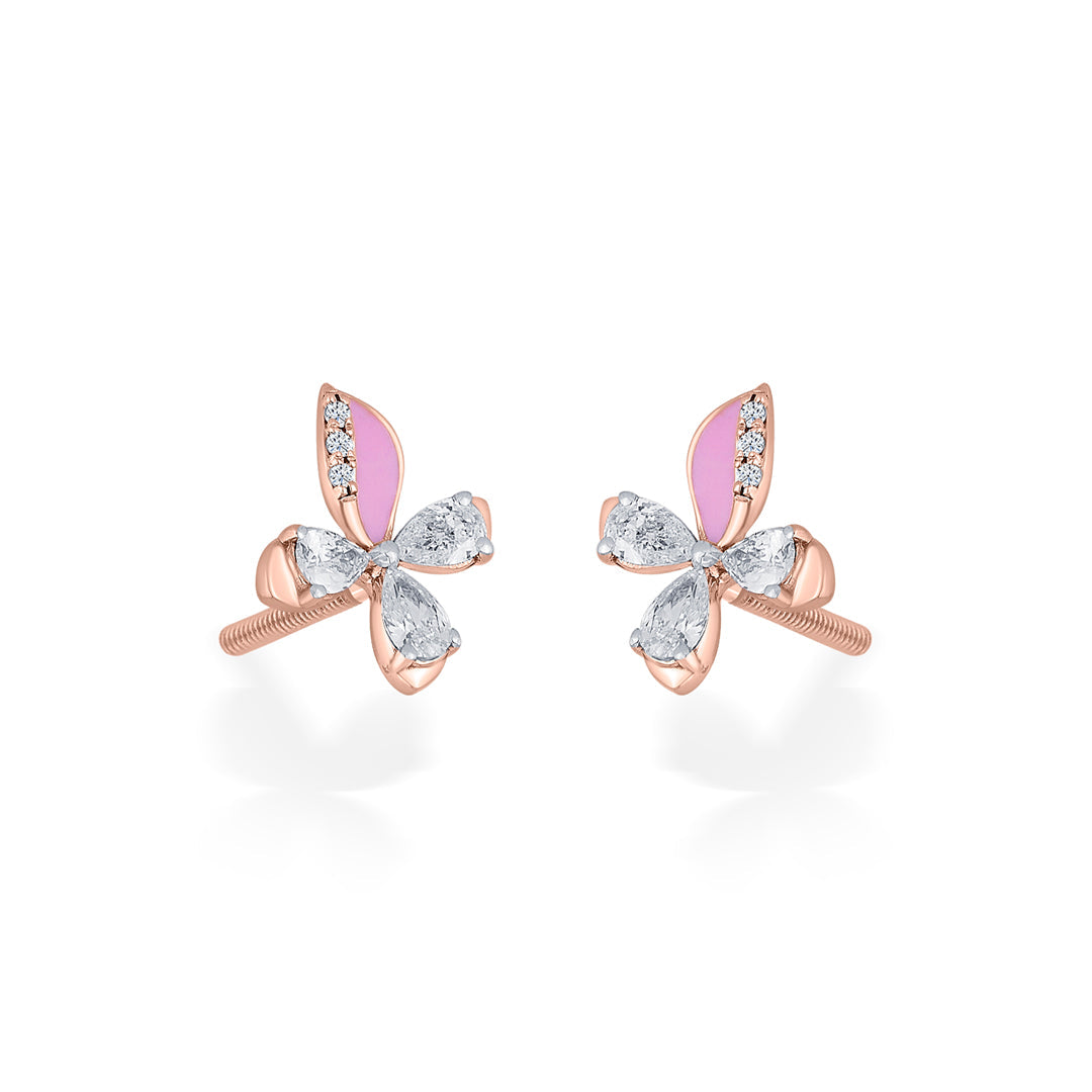 Blush Butterfly Diamond & Gold Stud Earrings for Women