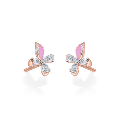 Blush Butterfly Diamond & Gold Stud Earrings for Women
