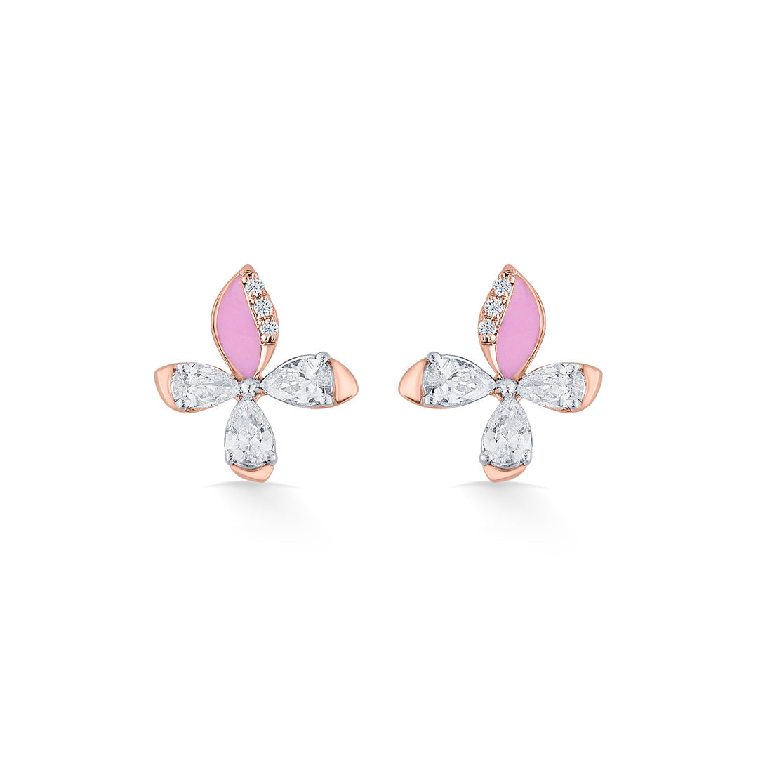Blush Butterfly Diamond & Gold Stud Earrings for Women